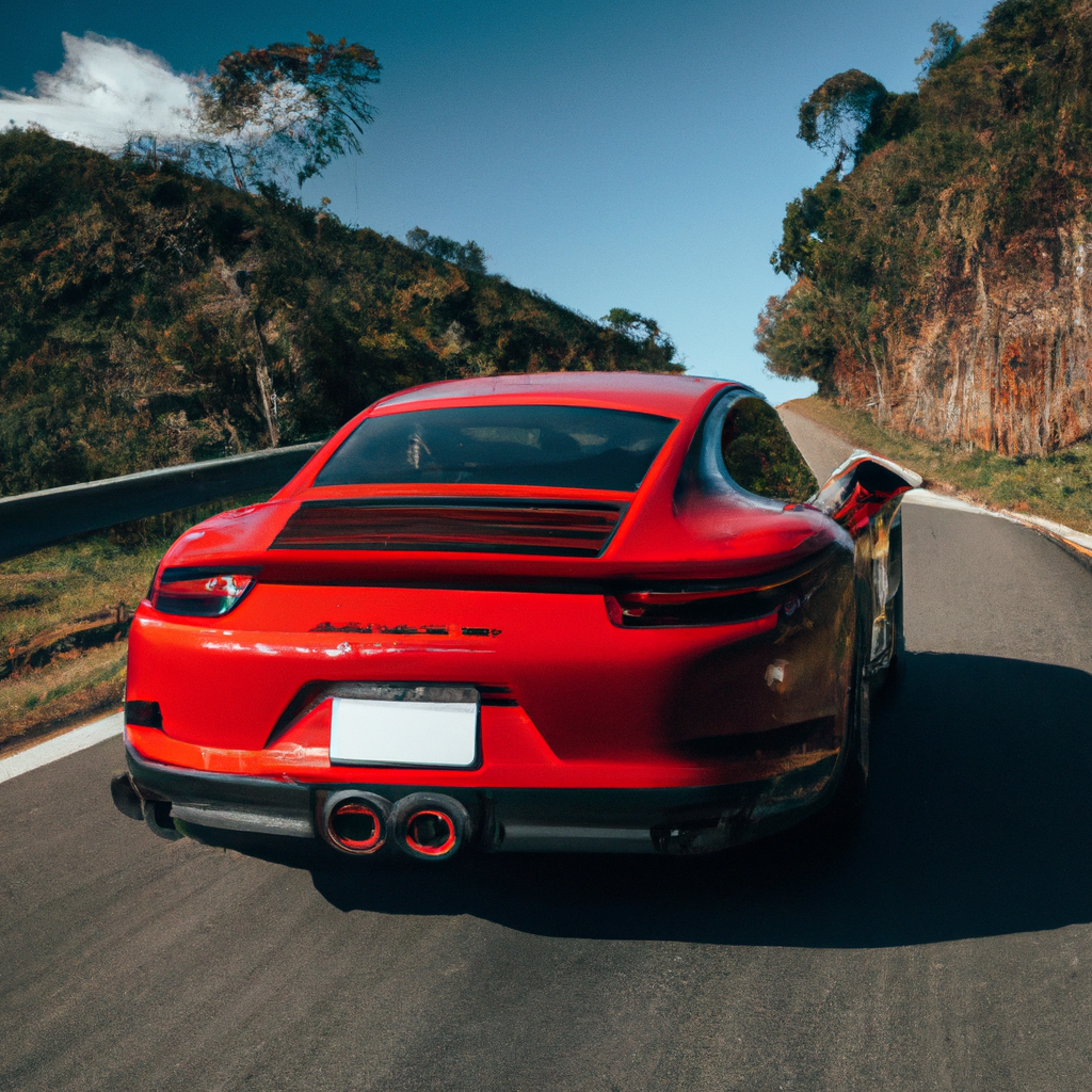 Porsche 911 Turbo S vermelho em estrada serpentina